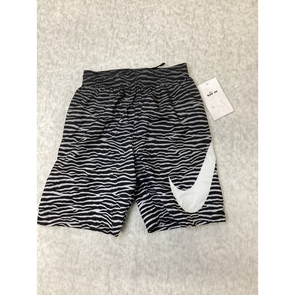 Nike Boys Zebra Print Swim Trunks Black White Swoosh NESSE802-001 Size Small S